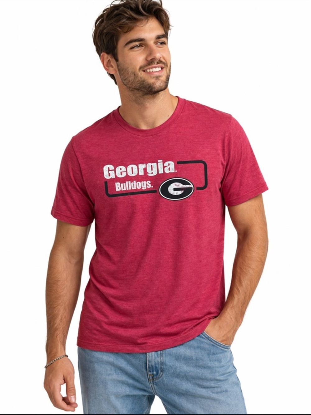 Georgia Bulldogs Graphic T-Shirt Red Distressed Logo Men’s Small NCAA